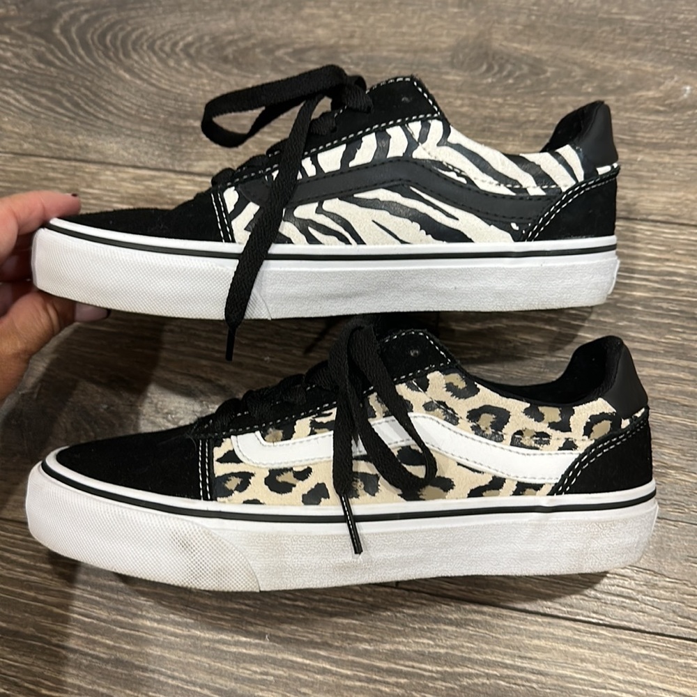 Vans with leopard print and suede toe, worn once